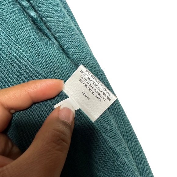 Eileen Fisher 100% Merino Wool Forest Green Open Front Cardigan Sz Petite Medium - Picture 9 of 11